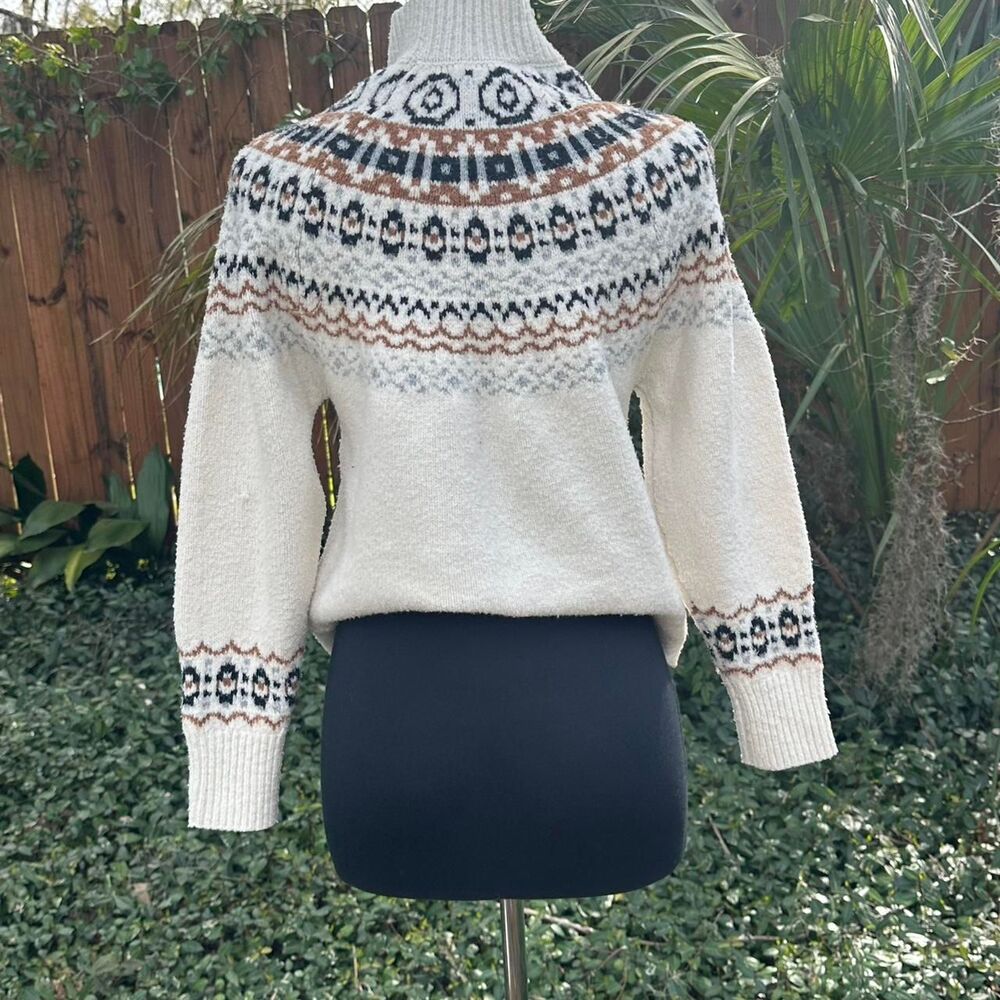 Fair Isle Turtleneck Sweater Cream Nordic Knit Cozy Winter Grandpa Style M - Picture 2 of 3